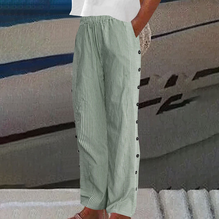 Vienna – Striped Button-Accent Pants